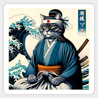 Vaporwave Samurai Cat Great Wave Off Kanagawa Sticker